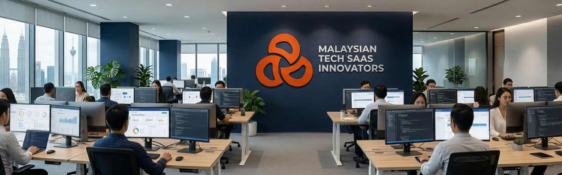 Software development team working on SaaS product dashboard in modern Malaysian tech office