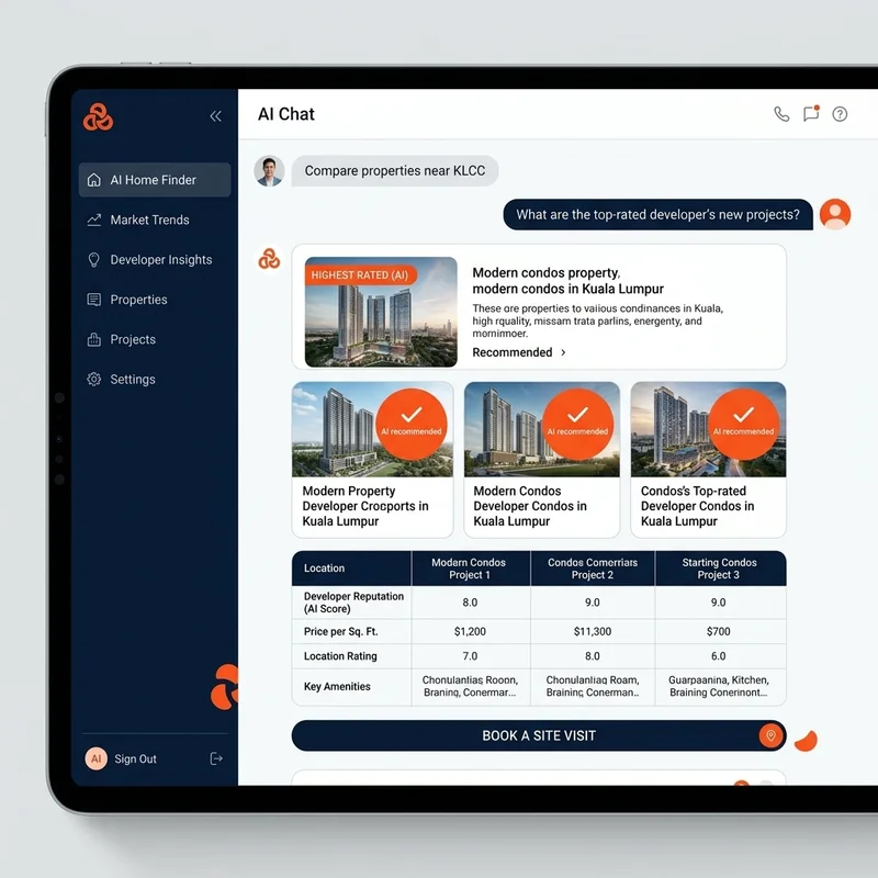 AI property recommendation showing development comparisons with pricing data