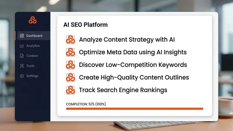 Checklist graphic showing the five beginner steps for AI SEO with progress indicators
