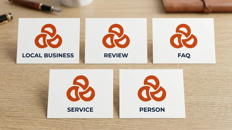 Infographic showing the five essential schema types for local businesses arranged in priority order with impact indicators