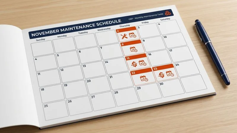 Monthly maintenance calendar for Google Business Profile showing weekly, monthly, and quarterly tasks for maintaining AI visibility