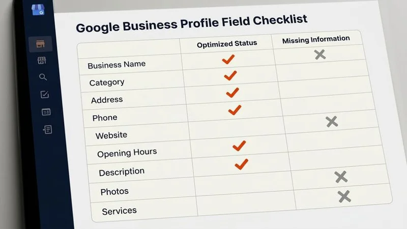 Checklist showing the key fields in a Google Business Profile that directly impact AI visibility with priority ratings