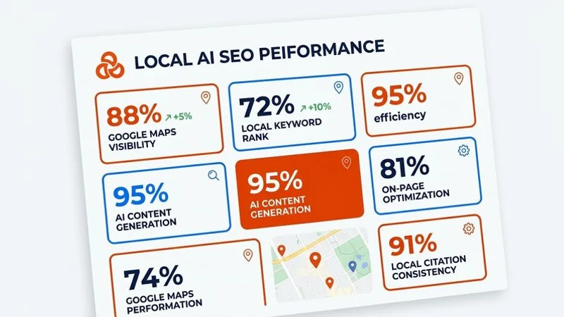 Infographic showing key local AI SEO statistics including review thresholds, NAP consistency impact, and 90-day improvement rates