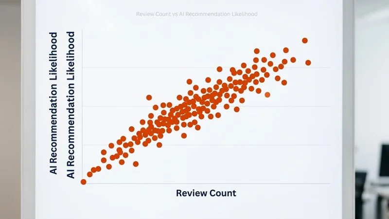 Chart showing the correlation between Google Review count and likelihood of AI recommendation with the 50-review threshold highlighted