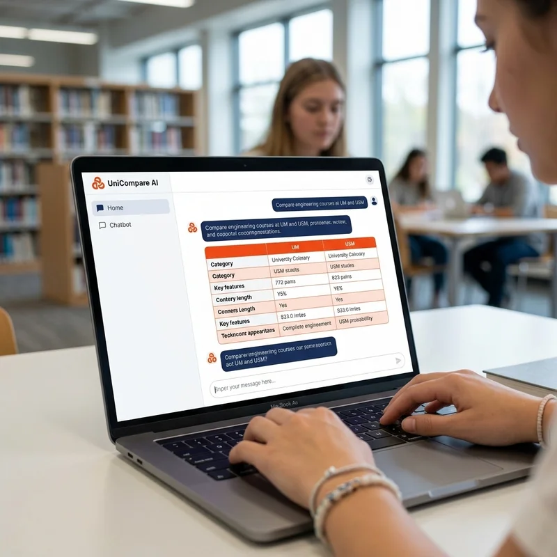 Student researching university programmes through AI interface